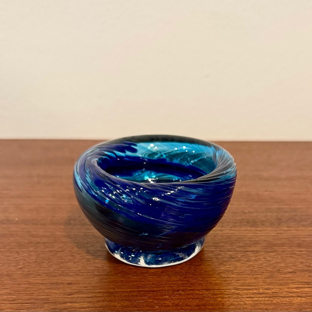 Vintage Murano Art Glass Small Bowl Cobalt Blue Swirl Catchall Dish EUC - Picture 1 of 8